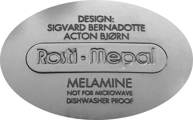 Präglad oval märkning: Design: Sigvard Bernadotte, Acton Bjørn, Rosti-Mepal, Melamine, Not for microwave, Dishwasher proof